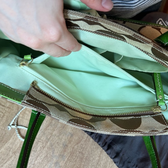 2008 Coach bag, tan with green leather trim, gently used - Picture 10 of 15